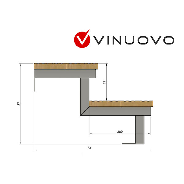 VINUOVO - Escalier OSLO métal et pin - H 37cm -2 marches -largeur 120cm -- sans contre marches - large