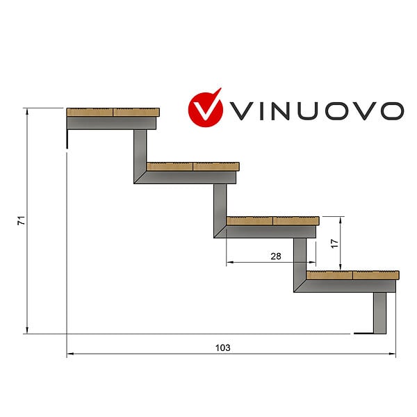 VINUOVO - Escalier OSLO métal et pin - H 71cm -4 marches -largeur 80cm -- sans contre marches - large