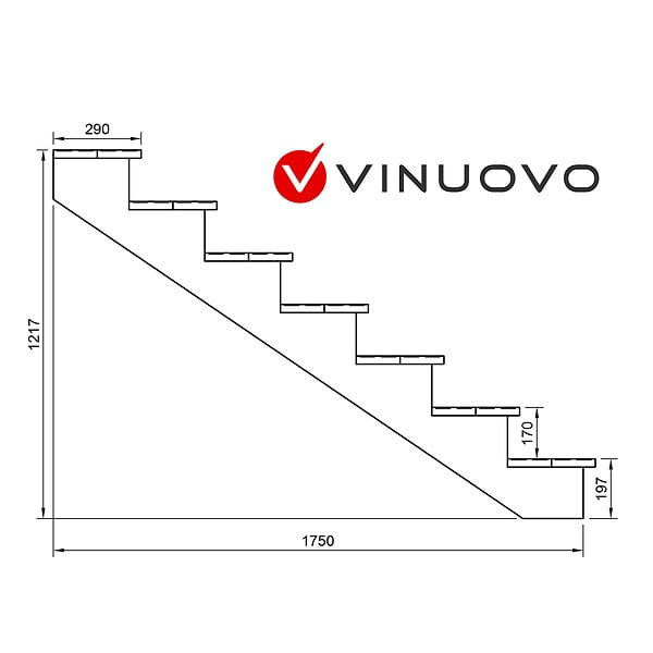 VINUOVO - BERLIN Escalier extérieur bois 7 marches H 122cm L-80cm - avec contre marche - large
