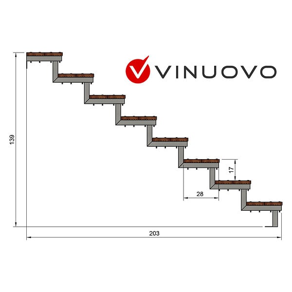 VINUOVO - Escalier en acier BALI, 8 marches en bois exotique Bangkirai, Hauteur 139 cm - L 160 cm - large