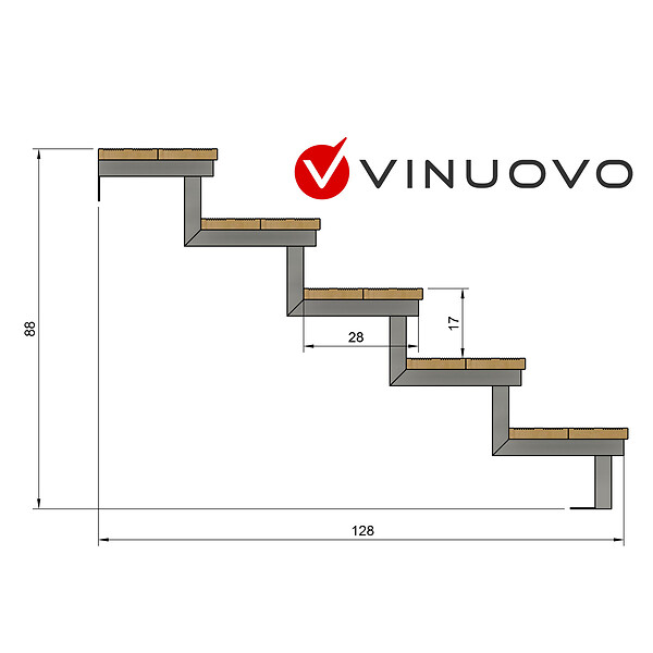 VINUOVO - Escalier OSLO métal et pin - H 88cm -5 marches -largeur 100cm -- sans contre marches - large