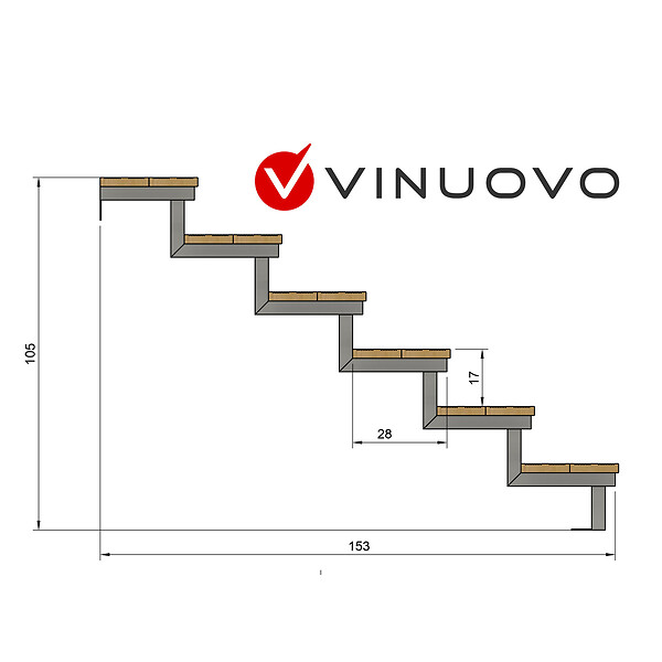 VINUOVO - Escalier OSLO métal et pin - H 105cm -6 marches -largeur 80cm -- sans contre marches - large