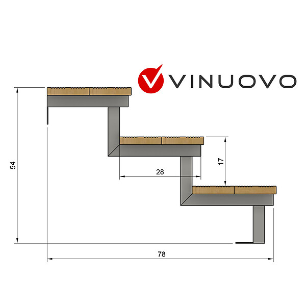 VINUOVO - Escalier OSLO métal et pin - H54cm - 3 marches -largeur 140cm -- sans contre marches - large