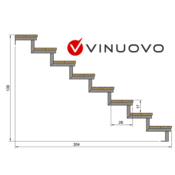 VINUOVO - Escalier OSLO métal et pin - H 139cm -8 marches -largeur 120cm -- sans contre marches - large