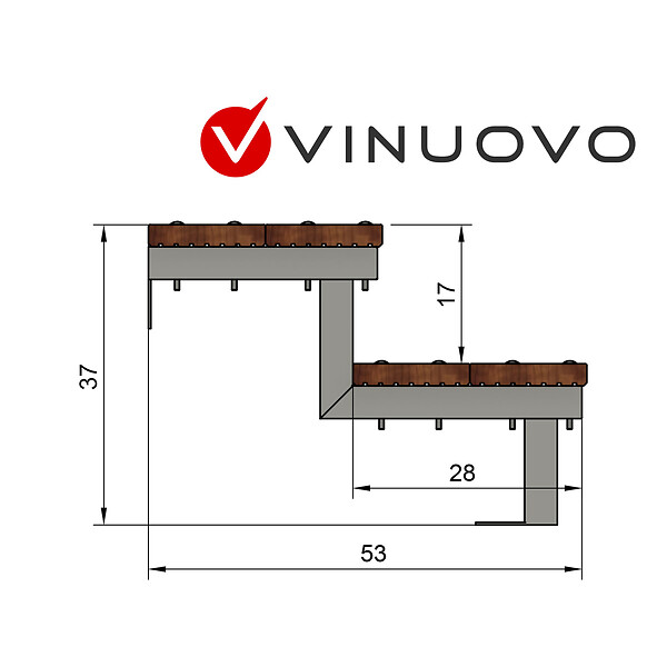 VINUOVO - Escalier en acier BALI, 2 marches en bois exotique Bangkirai, Hauteur 37 cm - L 160 cm - large