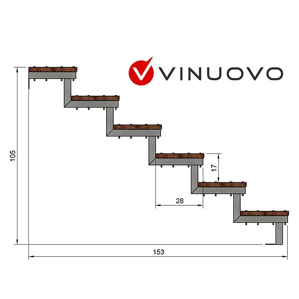 VINUOVO - Escalier en acier BALI, 6 marches en bois exotique Bangkirai, Hauteur 105 cm - L 80 cm - large