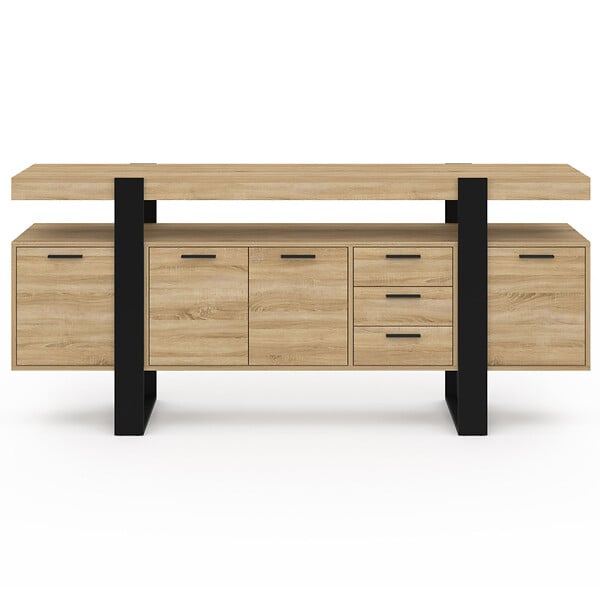 ID MARKET - Buffet 180 cm PHOENIX XXL 4 portes avec 3 tiroirs bois et noir - large
