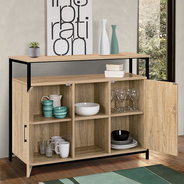 ID MARKET - Buffet 100 cm DETROIT 2 portes avec étagères design industriel (compose ref 15343) - large