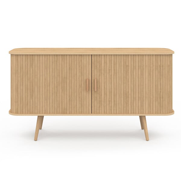 ID MARKET - Buffet 140 cm ROMIE 2 portes coulissantes latte tasseau bois coloris chêne - large