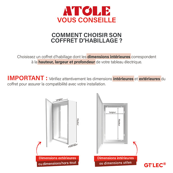 ATOLE - Coffret tableau électrique ATOLE 13 modules en acier noir  - H. utile : 980 mm - large