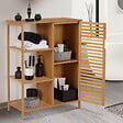 ID MARKET - Meuble de rangement salle de bain bambou BEA 3 étagères avec placard - vignette