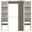 ID MARKET - Dressing extensible double MERYL 120/180 x 50 x 180 cm blanc avec étagères hêtre + double penderie + rideau taupe - vignette
