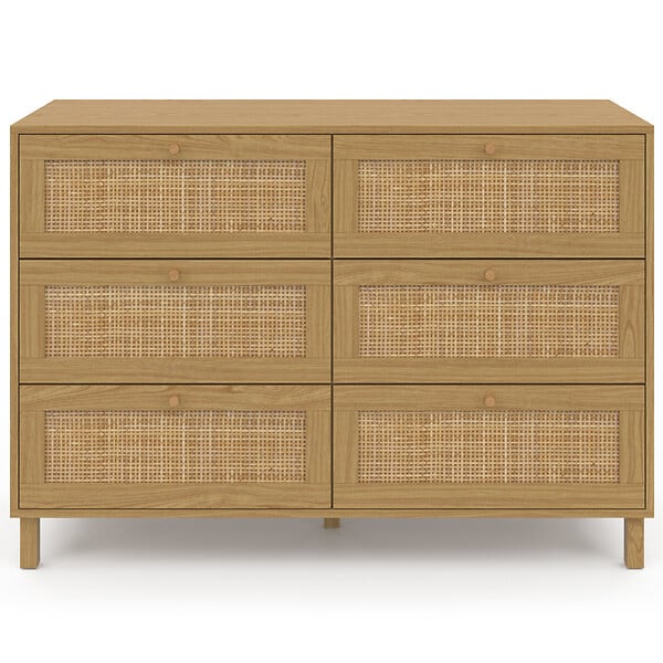 ID MARKET - Commode 6 tiroirs HANAE 115 cm effet naturel cannage - large