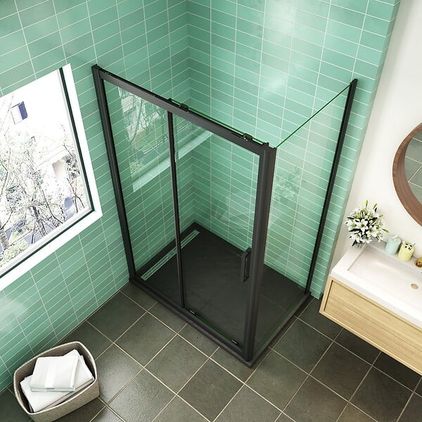 AICA SANITAIRE - AICA cabine de douche coulissante 100x80x195cm porte de douche avec l'amortisseur 100cm cabine de douche Noire en 8mm verre anticalcaire - large