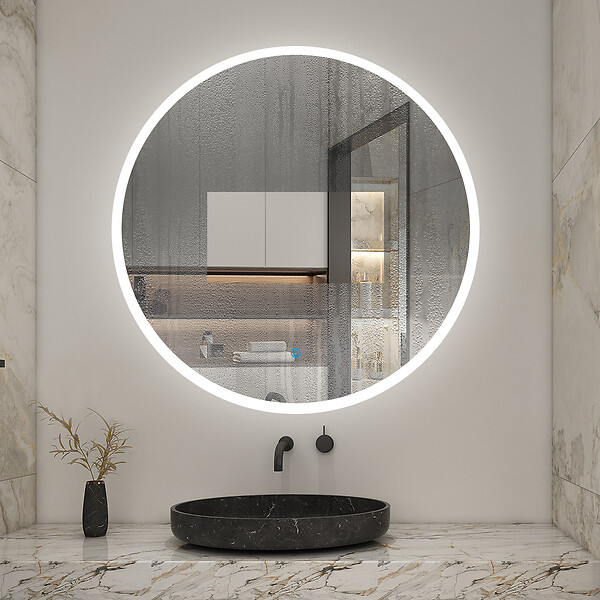 AICA SANITAIRE - Miroir de salle de bain rond LED 60cm 3 couleurs tactile + anti-buée + dimmable + fonction mémoire - large
