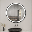 AICA SANITAIRE - AICA 70 cm miroir de salle de bain LED rond avec cadre noir, tricolore + anti-buée + mémoire + gradation infinie - vignette