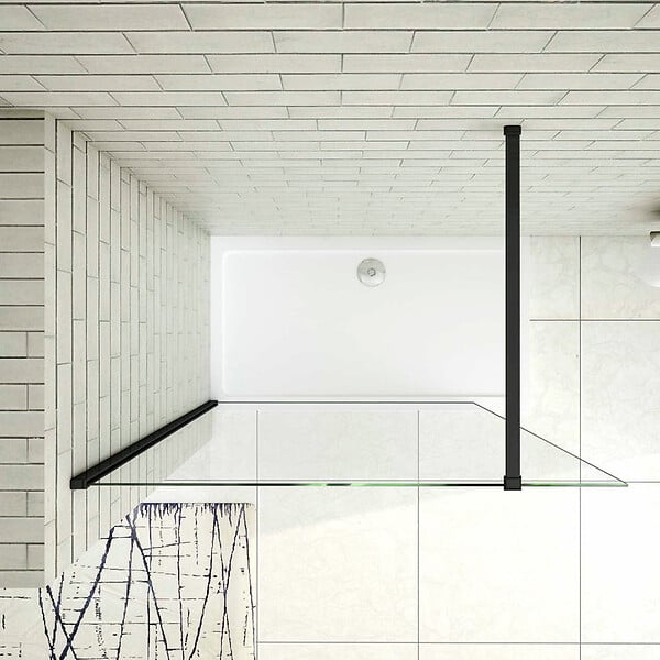 AICA SANITAIRE - Paroi de douche 100x200cm avec barre de fixation 90cm recoupable, profilé noir mat, AICA paroi de douche à l'italienne en 8mm verre securit anticalcaire - large