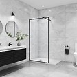 AICA SANITAIRE - AICA paroi de douche noire 100x200cm paroi de douche à l'italienne en 8mm verre anticalcaire avec barre de fixation noire 90cm en carré - vignette