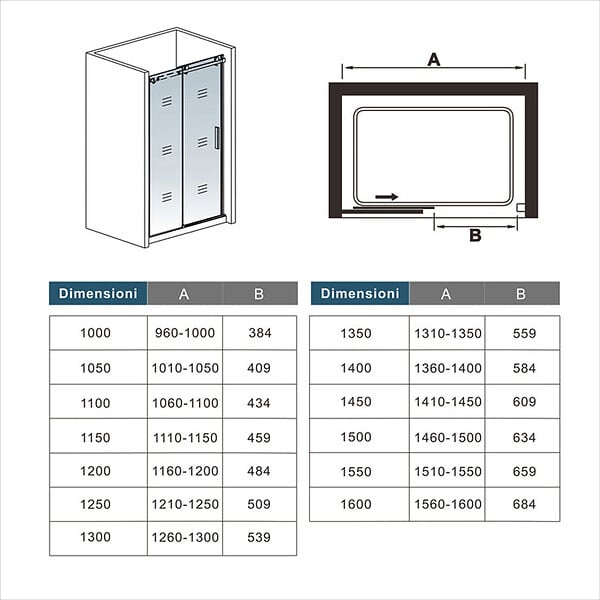 AICA SANITAIRE - AICA porte de douche noire 120x200cm porte de douche coulissante en 8mm verre anticalcaire installation en niche - large