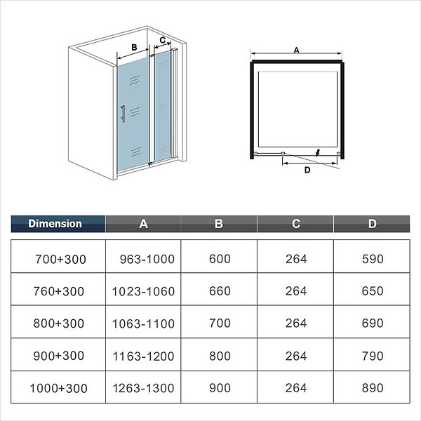 AICA SANITAIRE - AICA Porte de douche pivotante en 6mm verre securit anticalcaire porte de douche 110cm avec 1 élément fixe Hauteur 187cm - large