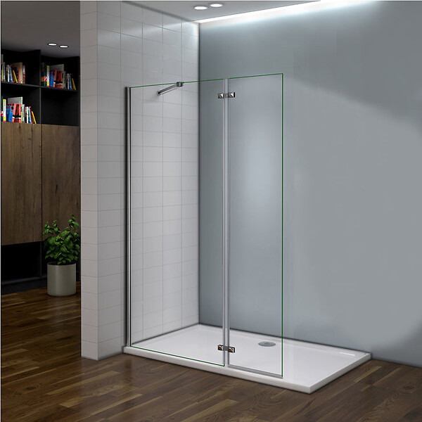AICA SANITAIRE - Paroi de douche avec retour pivotant 120+40x200cm, charnières, AICA paroi de douche à l'italienne en verre anticalcaire avec barre de fixation 73-120cm en carré - large