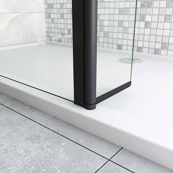 AICA SANITAIRE - Paroi de douche 80+40x200cm avec barre de fixation 90cm en carré, AICA paroi de douche à l'italienne avec retour pivotant 40cm en 8mm verre anticalcaire, profilé noir mat - large
