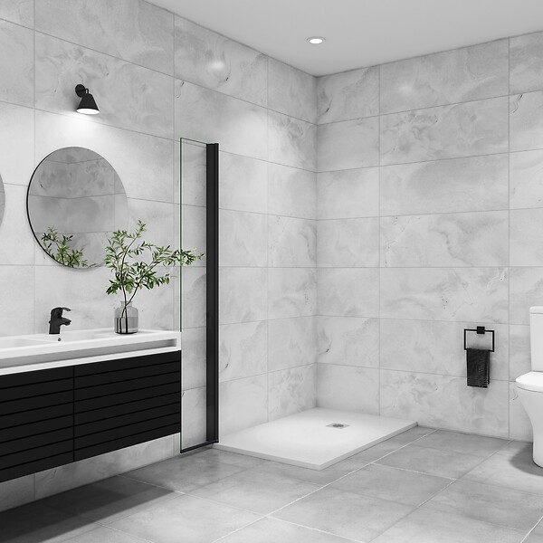 AICA SANITAIRE - Paroi de douche italienne pivotante 45x200cm, AICA paroi de douche retour pivotant mural en verre 8mm anticalcaire, profilé noir mat - large