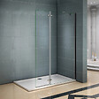 AICA SANITAIRE - Paroi de douche avec retour pivotant 90+40x200cm, charnières, AICA paroi de douche à l'italienne en verre anticalcaire avec barre de fixation d'angle 45cm - vignette