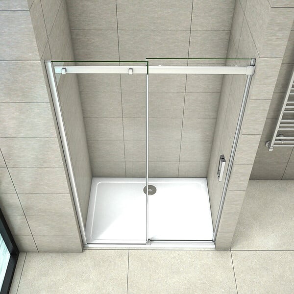 AICA SANITAIRE - Porte de douche coulissante 140x195cm, porte de douche installée en niche, verre de sécurité anticalcaire 8mm, profilé chromé - large