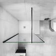 AICA SANITAIRE - AICA paroi de douche noire 80x200cm paroi de douche à l'italienne en 8mm verre anticalcaire avec barre de fixation noire extensible en cylindrique - vignette