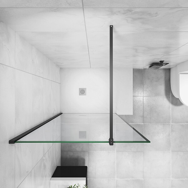 AICA SANITAIRE - AICA paroi de douche noire 90x200cm paroi de douche à l'italienne en 8mm verre anticalcaire avec barre de fixation noire 90cm en carré - large