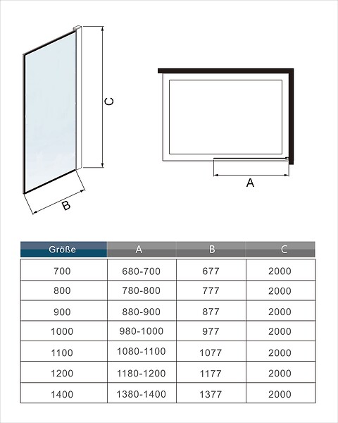 AICA SANITAIRE - AICA paroi de douche noire 90x200cm paroi de douche à l'italienne en 8mm verre anticalcaire avec barre de fixation noire 90cm en carré - large