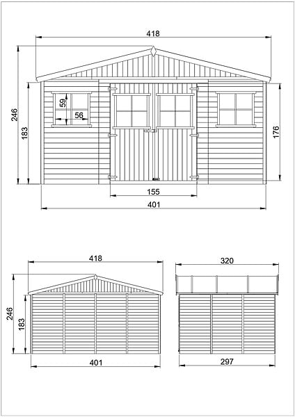 TIMBELA - Abri de Jardin en Bois Naturel - H246x418x318 cm/12 m² - M331 - large