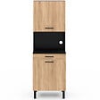 ID MARKET - Buffet de cuisine 60 CM CINA 2 portes + tiroir noir et façon hêtre - vignette