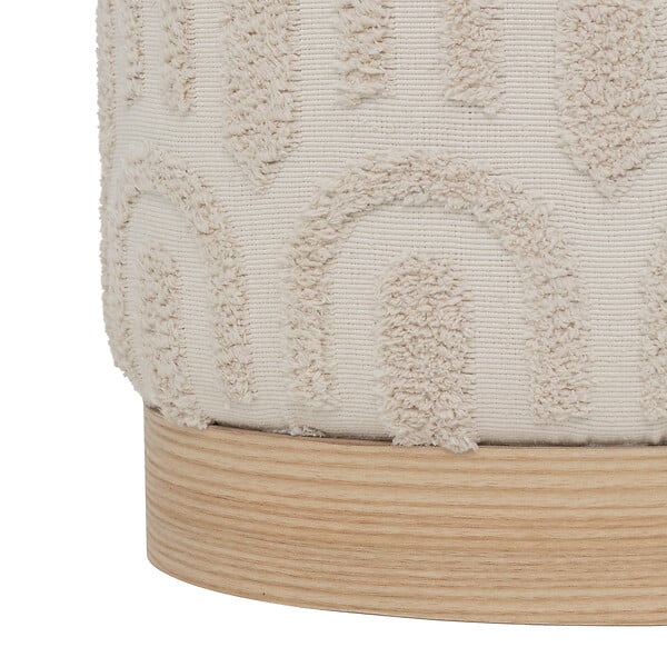 ATMOSPHERA - Pouf en tissu Blanc tufté et pied en Bois - large