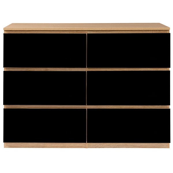 ID MARKET - Commode 6 tiroirs TOMI 110 cm bois façon hêtre et noir - large