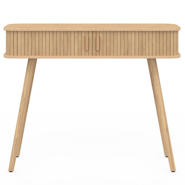 ID MARKET - Console 2 portes coulissantes ROMIE lattes tasseau bois coloris chêne - large
