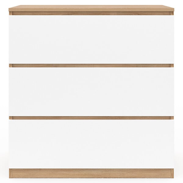 ID MARKET - Commode 3 tiroirs TOMI 78 cm façon hêtre et blanc - large