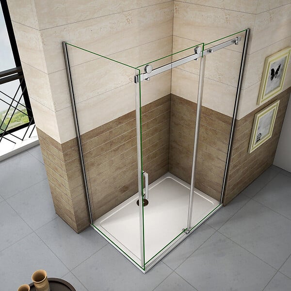 AICA SANITAIRE - Cabine de douche coulissante 140x90x195cm, porte de douche 140cm + paroi latérale, verre 8mm anticalcaire - large