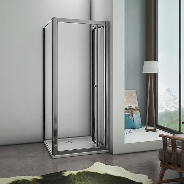 AICA SANITAIRE - AICA cabine de douche pliante 90x90x185cm, porte de douche pliante 90cm avec une paroi de douche fixe, verre de sécurité et transparent - large