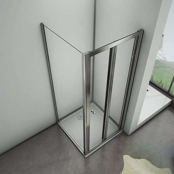AICA SANITAIRE - AICA cabine de douche pliante 90x90x185cm, porte de douche pliante 90cm avec une paroi de douche fixe, verre de sécurité et transparent - large