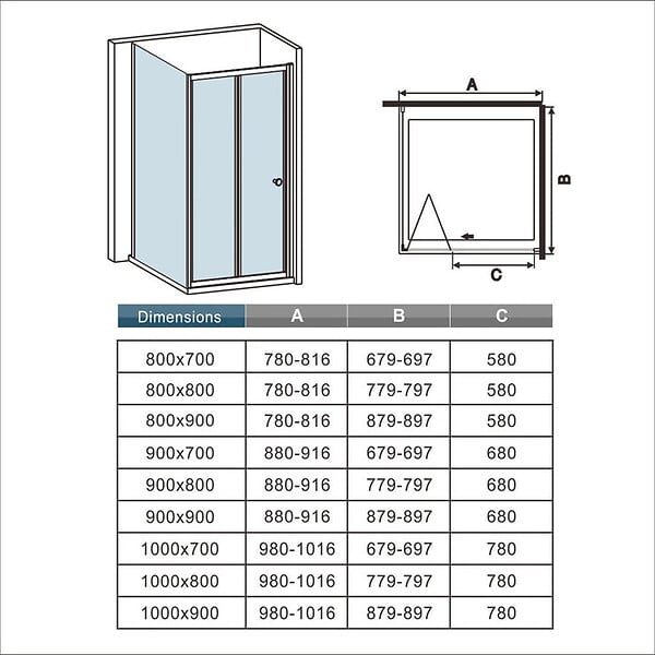 AICA SANITAIRE - AICA cabine de douche pliante 90x90x185cm, porte de douche pliante 90cm avec une paroi de douche fixe, verre de sécurité et transparent - large