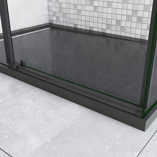 AICA SANITAIRE - AICA cabine de douche coulissante 100x90x200cm porte de douche + paroi latérale Hauteur 200cm En 8mm verre anticalcaire profilé noir mat - large
