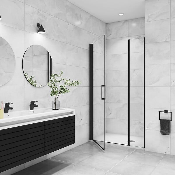 AICA SANITAIRE - AICA porte de douche pivotante 120x200cm avec un élément fixe Porte de douche noire Hauteur 200cm en 8mm verre anticalcaire - large