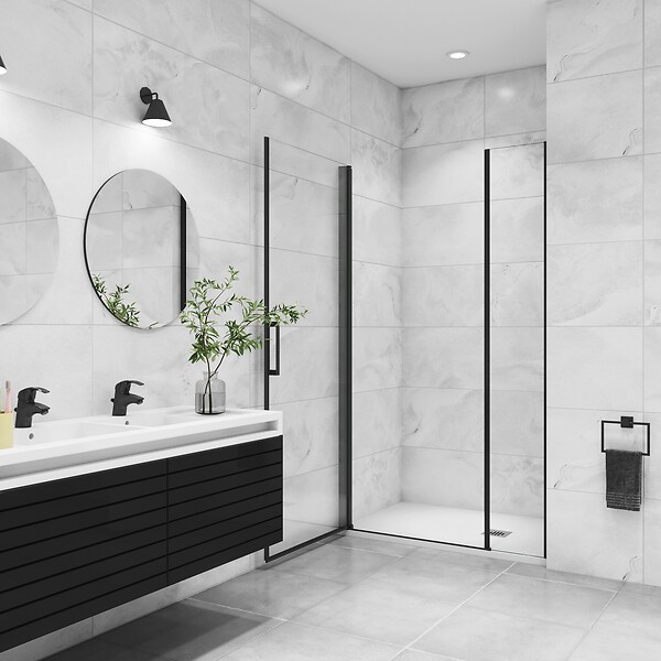 AICA SANITAIRE - AICA porte de douche pivotante 120x200cm avec un élément fixe Porte de douche noire Hauteur 200cm en 8mm verre anticalcaire - large