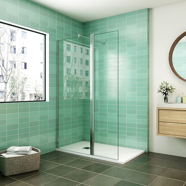 AICA SANITAIRE - AICA paroi de douche 70x200cm avec retour pivotant 50x200cm en 8mm verre securit, paroi de douche à l'italienne avec une barre de fixation 70-120cm en cylindrique - large