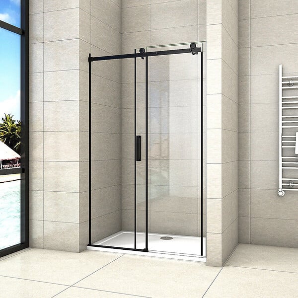 AICA SANITAIRE - AICA porte de douche noire 120x200cm porte de douche coulissante en 8mm verre anticalcaire installation en niche - large