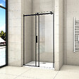 AICA SANITAIRE - AICA porte de douche noire 120x200cm porte de douche coulissante en 8mm verre anticalcaire installation en niche - vignette