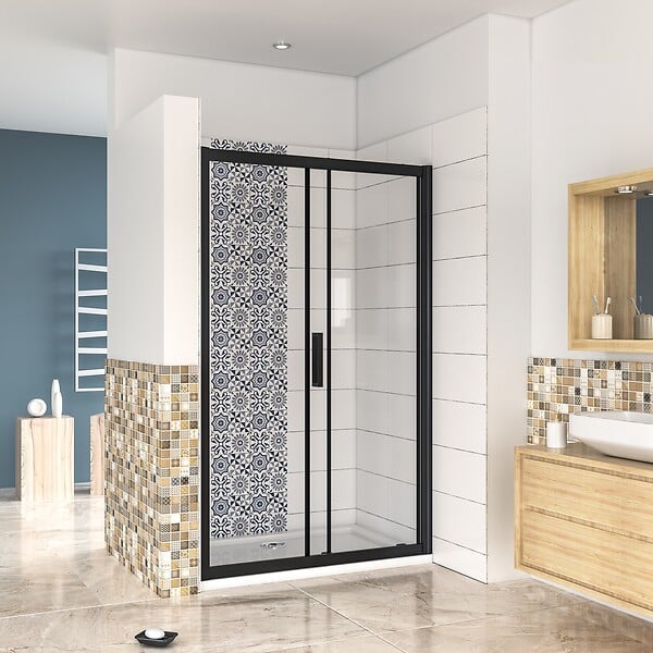 AICA SANITAIRE - AICA porte de douche noire 140x195cm porte de douche avec l'amortisseur porte de douche coulissante en 8mm verre anticalcaire - large