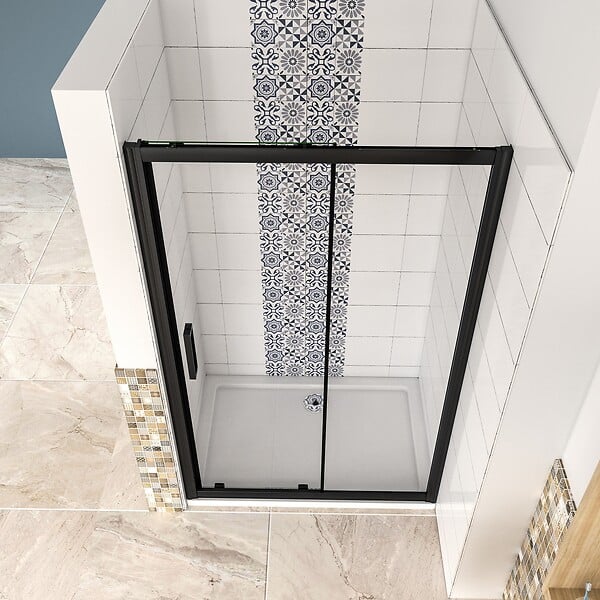 AICA SANITAIRE - AICA porte de douche noire 140x195cm porte de douche avec l'amortisseur porte de douche coulissante en 8mm verre anticalcaire - large